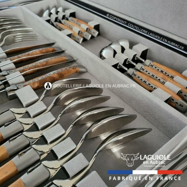 ménagère laguiole 28 pièces manches en bois de genévrier