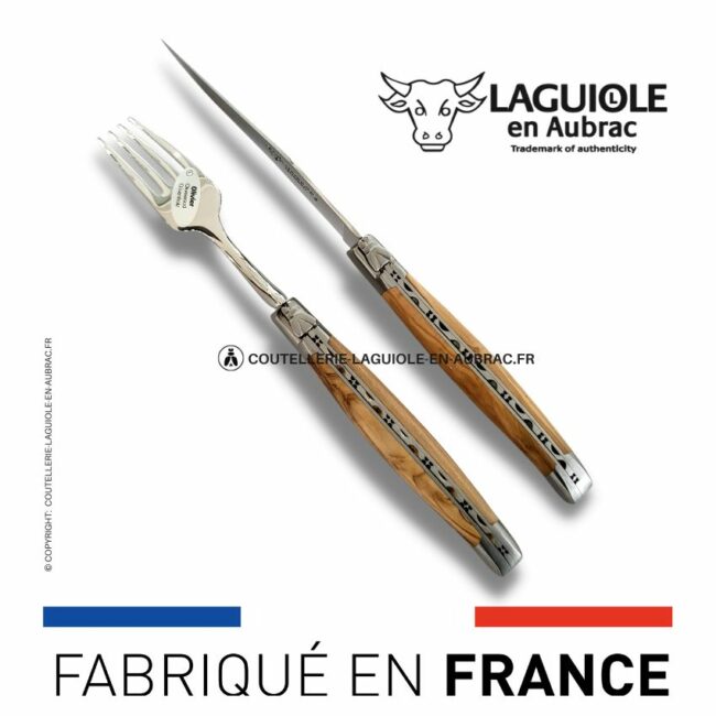 set 1 couteau + 1 fourchette laguiole en olivier