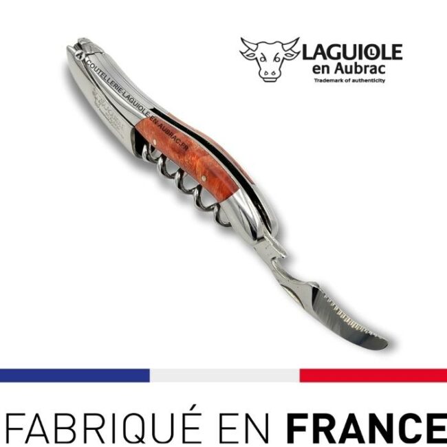 couteau de sommelier laguiole en loupe de peuplier rouge