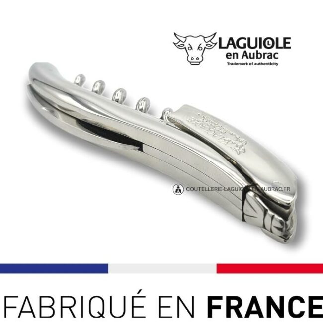 couteau de tire bouchon sommelier laguiole inox brillant