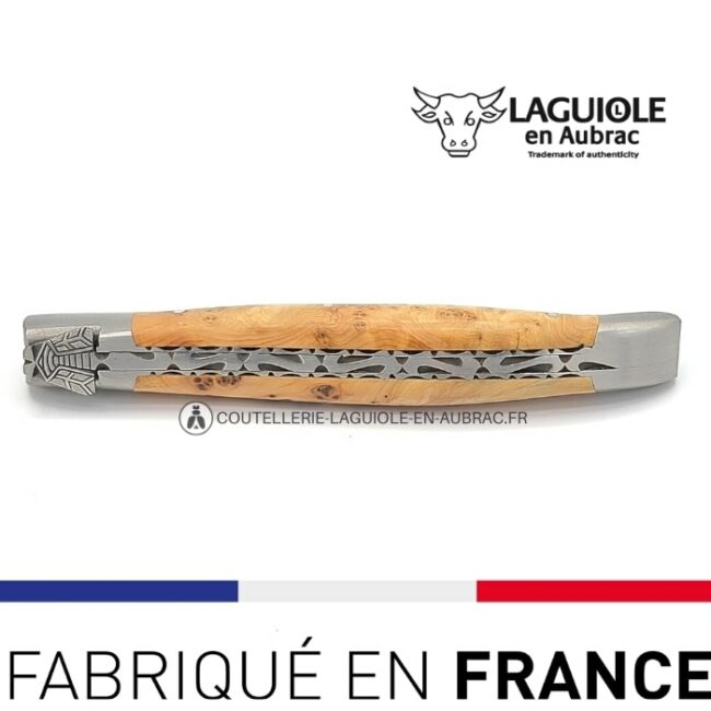couteau laguiole abeille ciselee manche genevrier