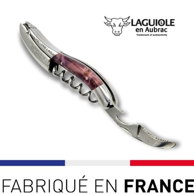 couteau sommelier laguiole en loupe de peuplier couleur lie de vin