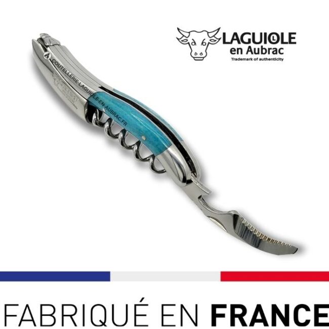 couteau sommelier laguiole en os de chameau bleu