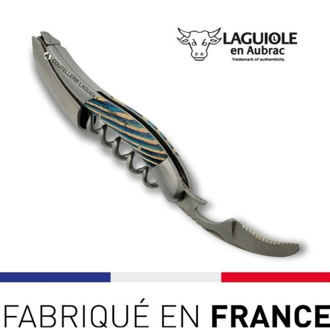 couteau sommelier laguiole marqueterie samba turquoise
