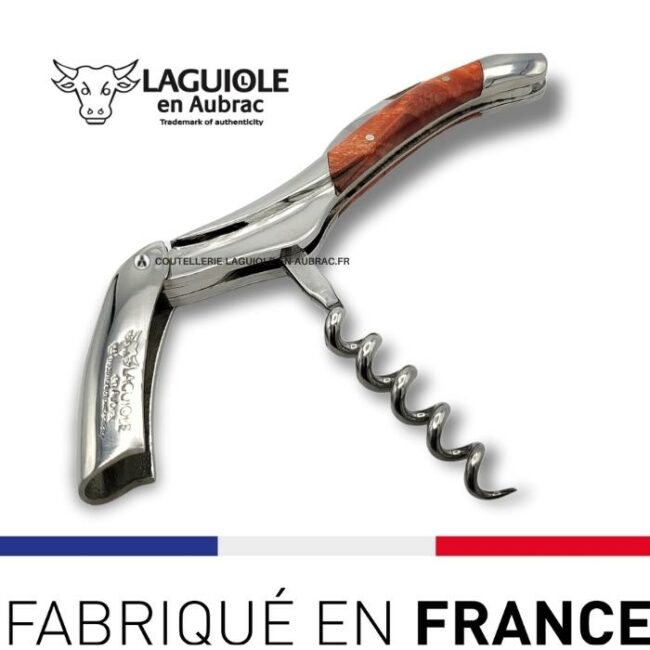 couteau tire bouchon laguiole en loupe de peuplier rouge