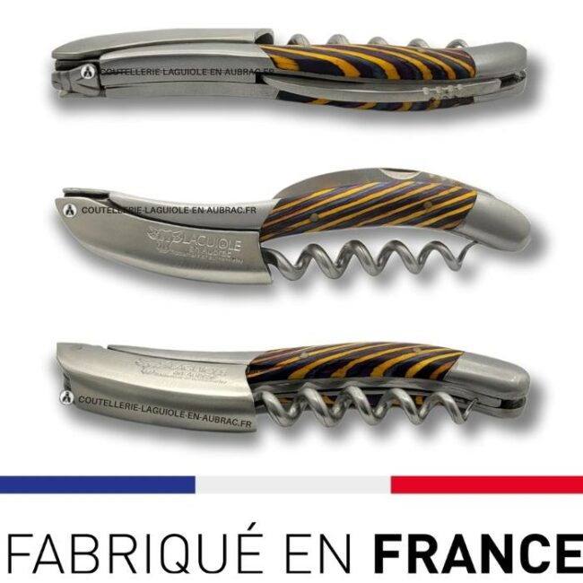 laguiole sommelier tire bouchon marqueterie samba jaune