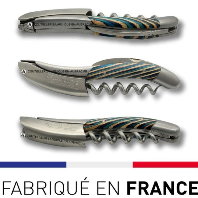 laguiole sommelier tire bouchon marqueterie samba turquoise