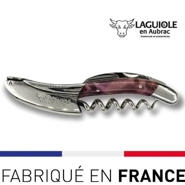 laguiole tire bouchon en loupe de peuplier couleur lie de vin