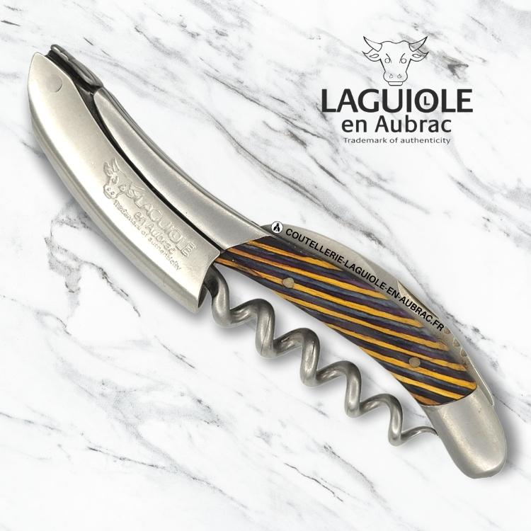 sommelier laguiole marqueterie samba marron inox satiné