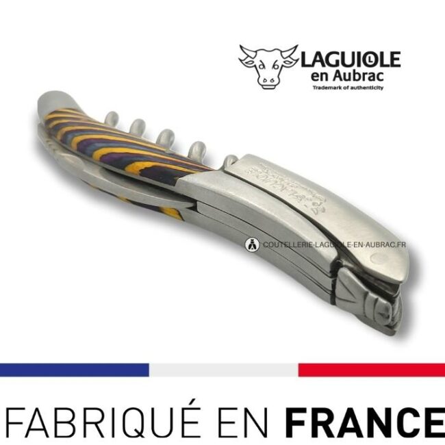 sommelier tire bouchon laguiole en aubrac marqueterie samba jaune