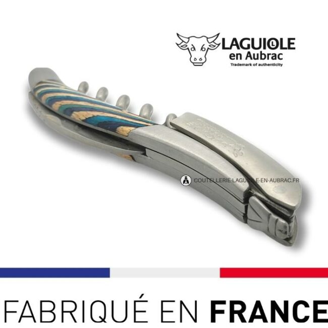 sommelier tire bouchon laguiole en aubrac marqueterie samba turquoise