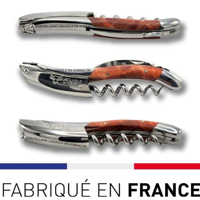 sommelier tire bouchon laguiole en loupe de peuplier rouge