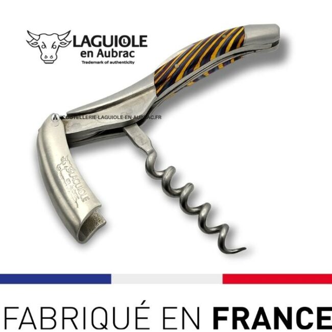sommelier tire bouchon laguiole marqueterie samba jaune