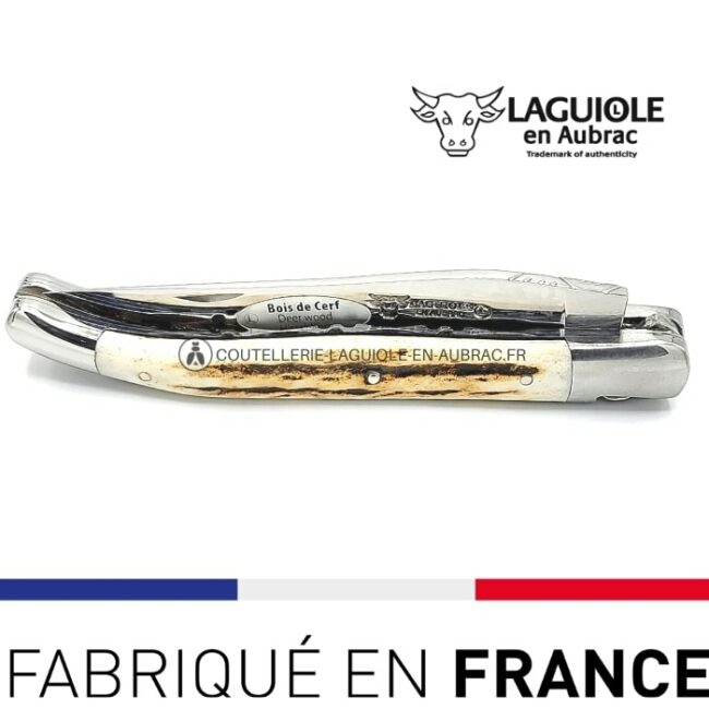 couteau double platines manche bois de cerf