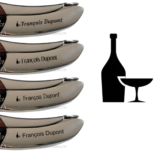 gravure bouteille et texte sur sommelier laguiole