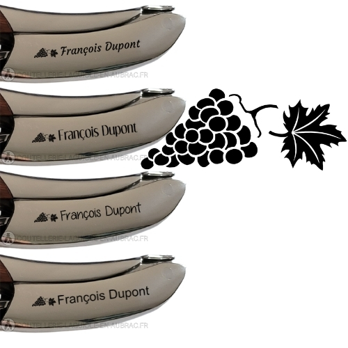 gravure grappe de raisin et texte sur sommelier laguiole