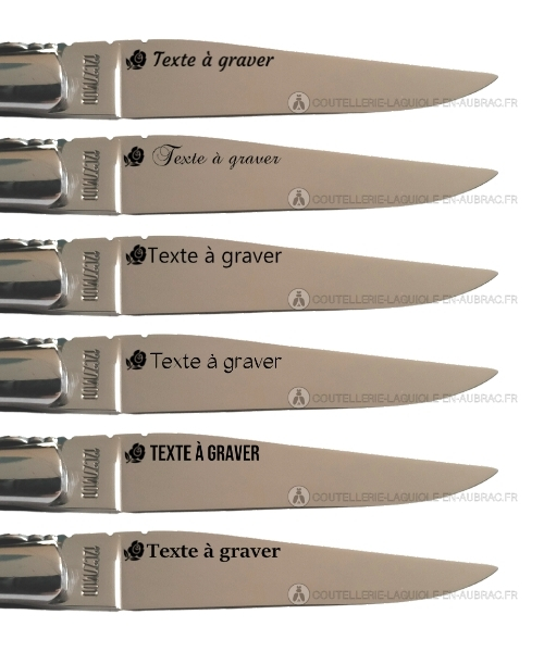 gravure rose et texte sur couteau