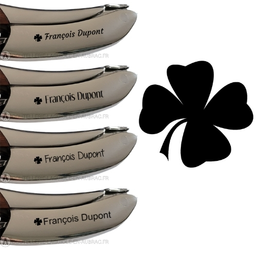 gravure trefle et texte sur sommelier laguiole