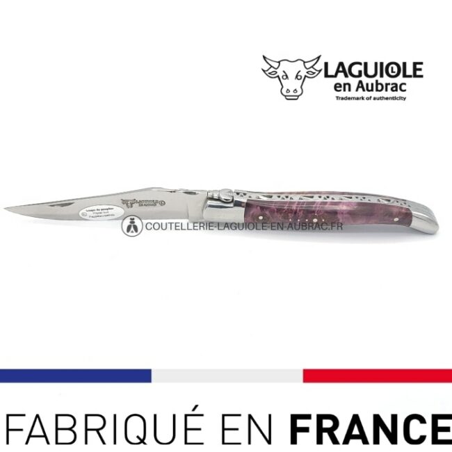 couteau laguiole en aubrac loupe peuplier lie de vin