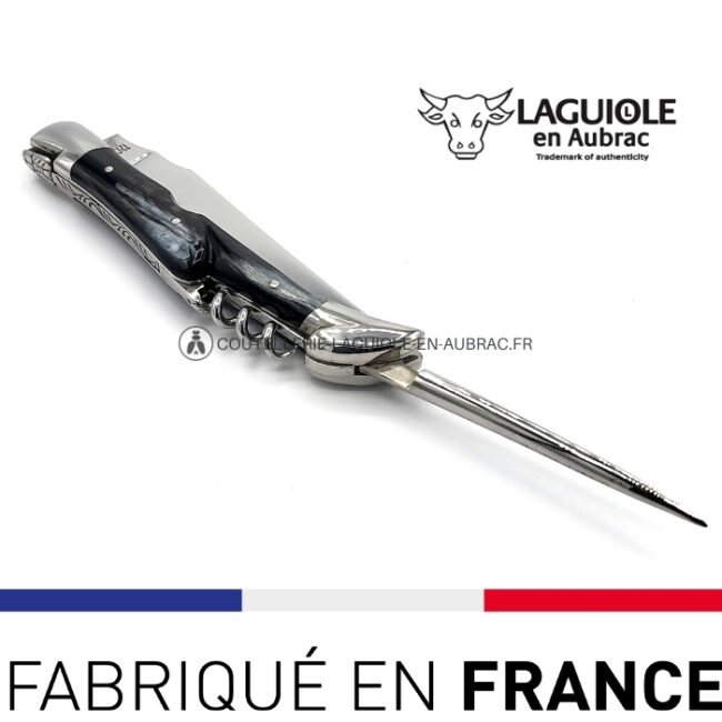 laguiole tire bouchon et poincon manche en corne pressee