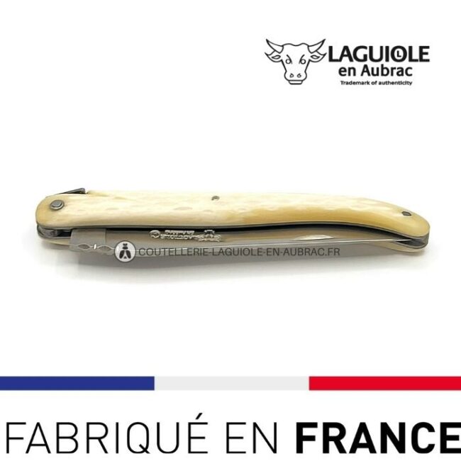 laguiole pliant losange os, 12 cm – abeille forgée, plein manche