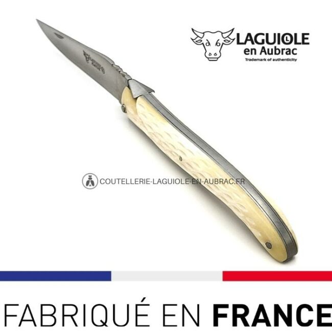 laguiole pliant losange os, 12 cm – abeille forgée, plein manche