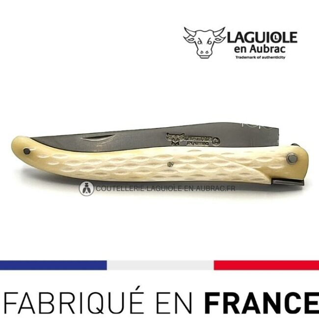 laguiole pliant losange os, 12 cm – abeille forgée, plein manche