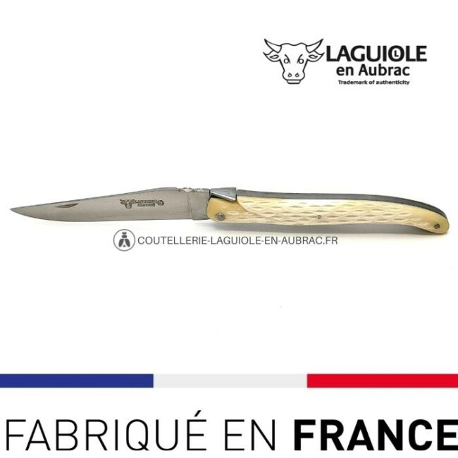 laguiole pliant losange os, 12 cm – abeille forgée, plein manche