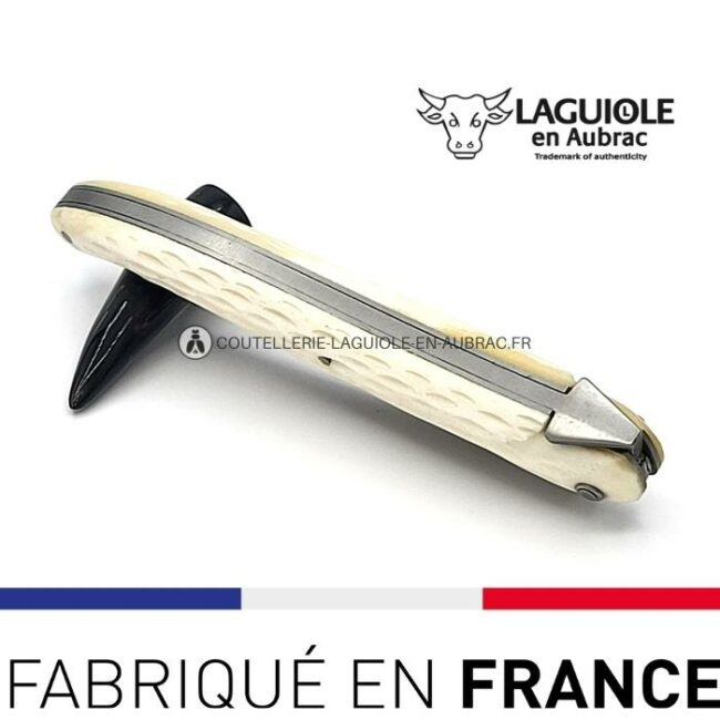 laguiole pliant losange os, 12 cm – abeille forgée, plein manche