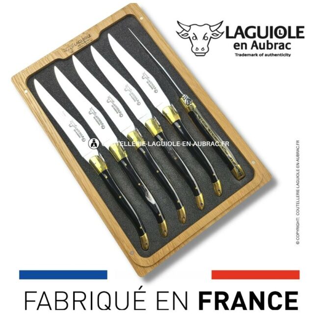 6 couteaux de table laguiole en corne pressée mitres laiton