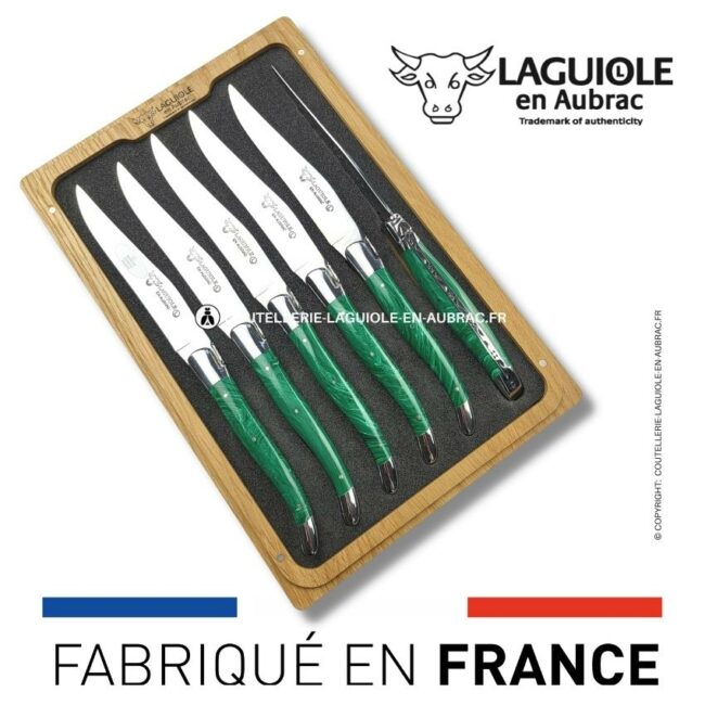 6 couteaux de table laguiole en pierre de malachite