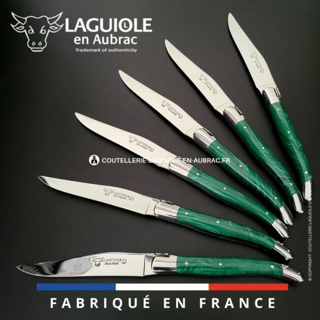 6 couteaux de table laguiole en pierre de malachite
