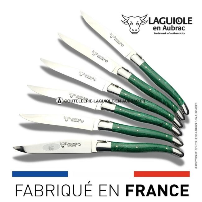 6 couteaux de table laguiole en pierre de malachite