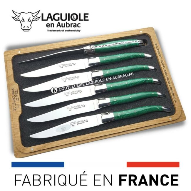 6 couteaux de table laguiole en pierre de malachite