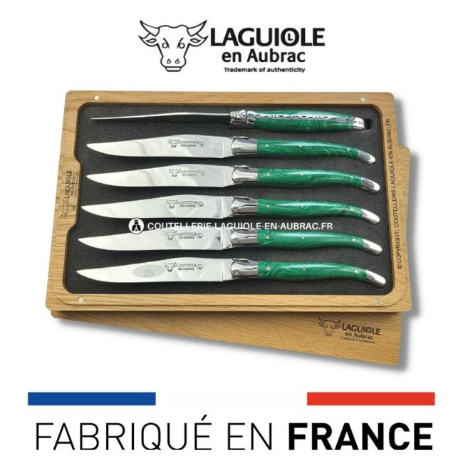 6 couteaux de table laguiole en pierre de malachite