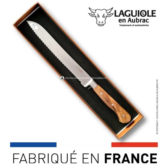 couteau à pain laguiole en aubrac manche olivier