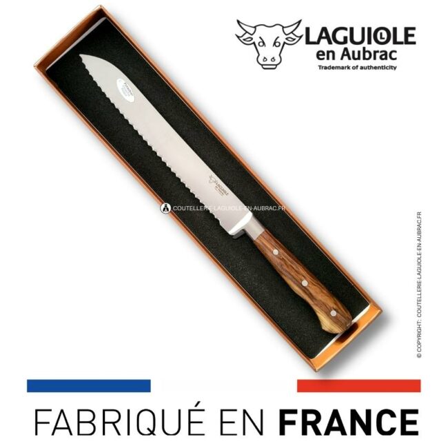 couteau à pain laguiole en aubrac manche pistachier