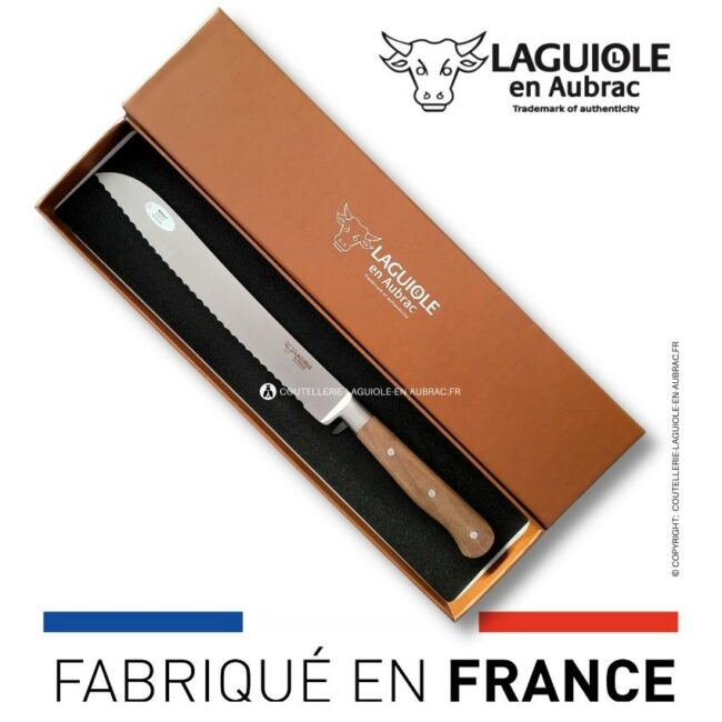 couteau à pain laguiole en aubrac manche noyer