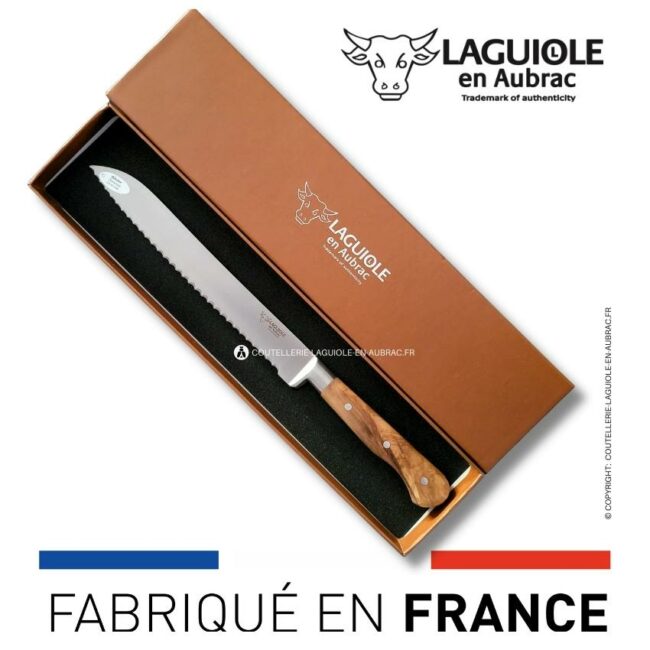 couteau à pain laguiole en aubrac manche olivier