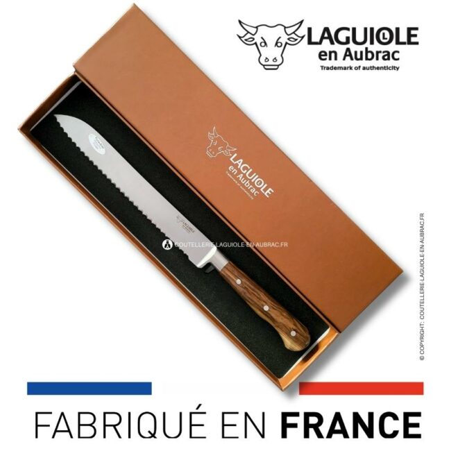 couteau à pain laguiole en aubrac manche pistachier