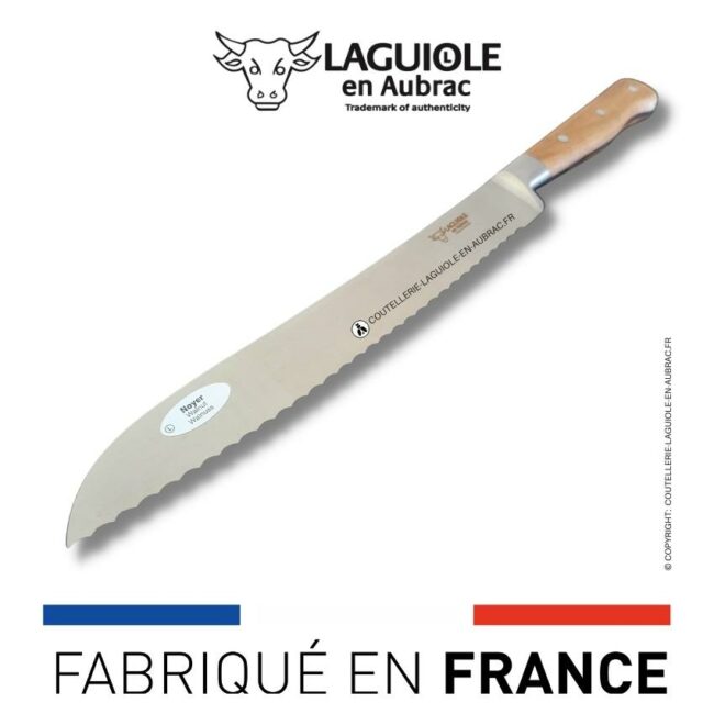 couteau à pain laguiole en aubrac manche noyer