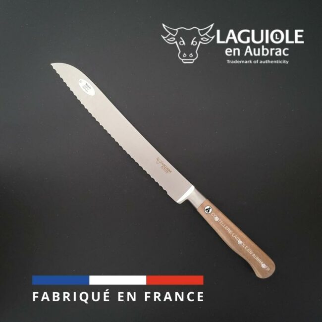 couteau à pain laguiole en aubrac manche noyer