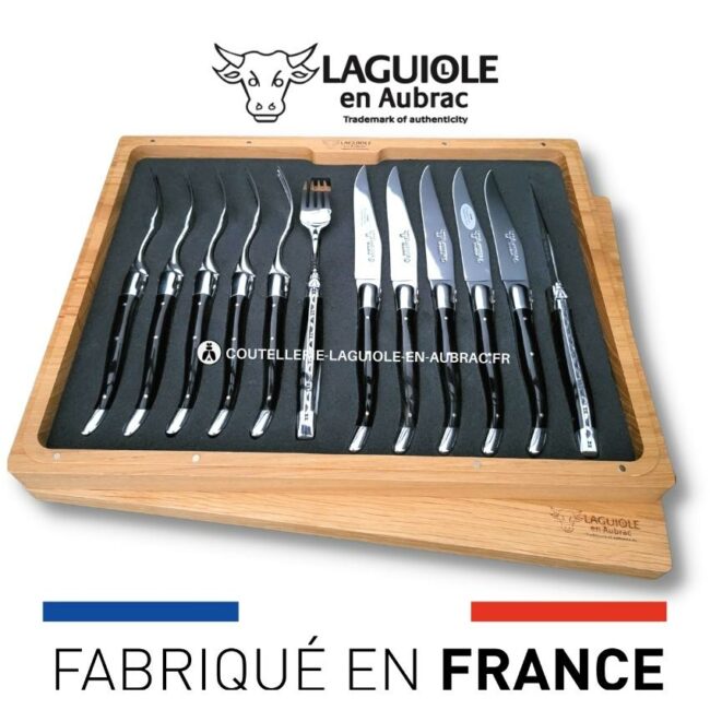 ménagère 12 pièces corne pressée mitres inox