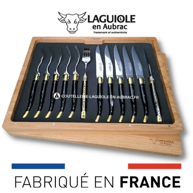 ménagère 12 pièces corne pressée mitres laiton