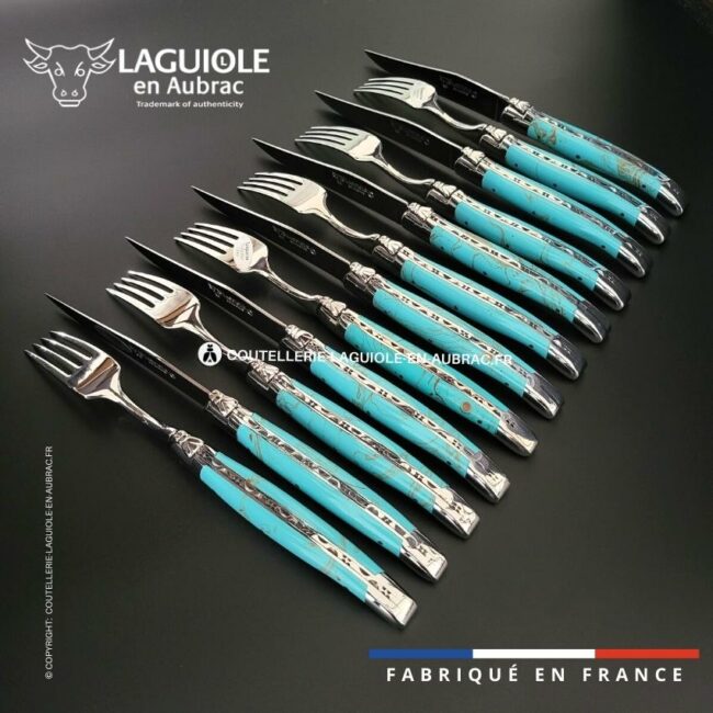 ménagère 12 pièces turquoise, malachite ou larimar