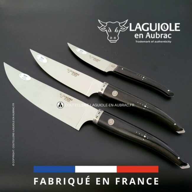 laguiole gourmet 3 couteaux de cuisine ebène