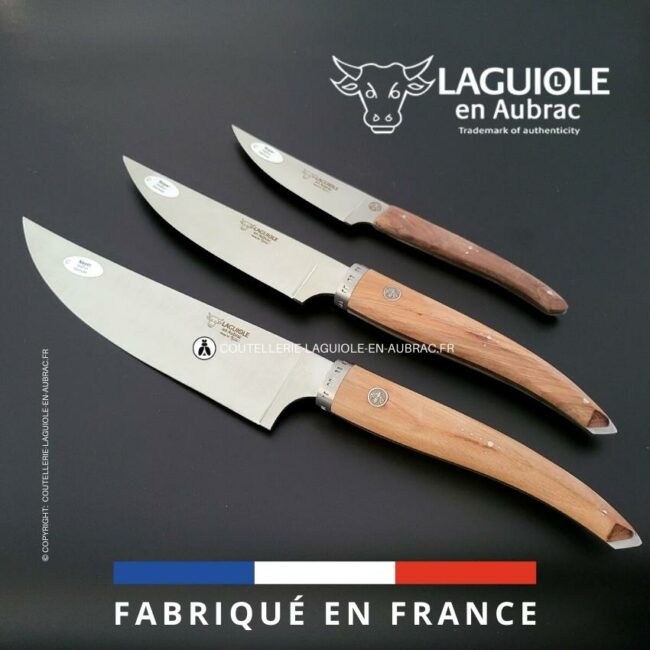 laguiole gourmet 3 couteaux de cuisine noyer
