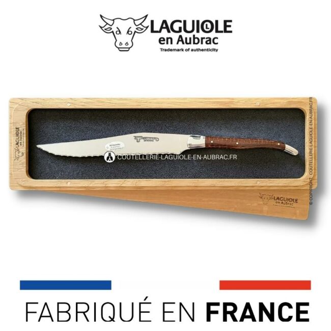 couteau à pain laguiole en aubrac 2 mitres inox amourette