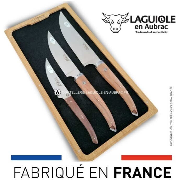 Set 3 Couteaux Cuisine Manche Bois - Couteau Légumes, Fruits Et Office | Acier Inoxydable 30CR13 Tranchant