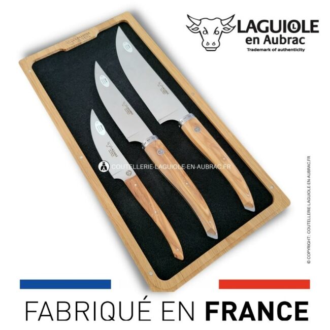 laguiole gourmet 3 couteaux de cuisine olivier